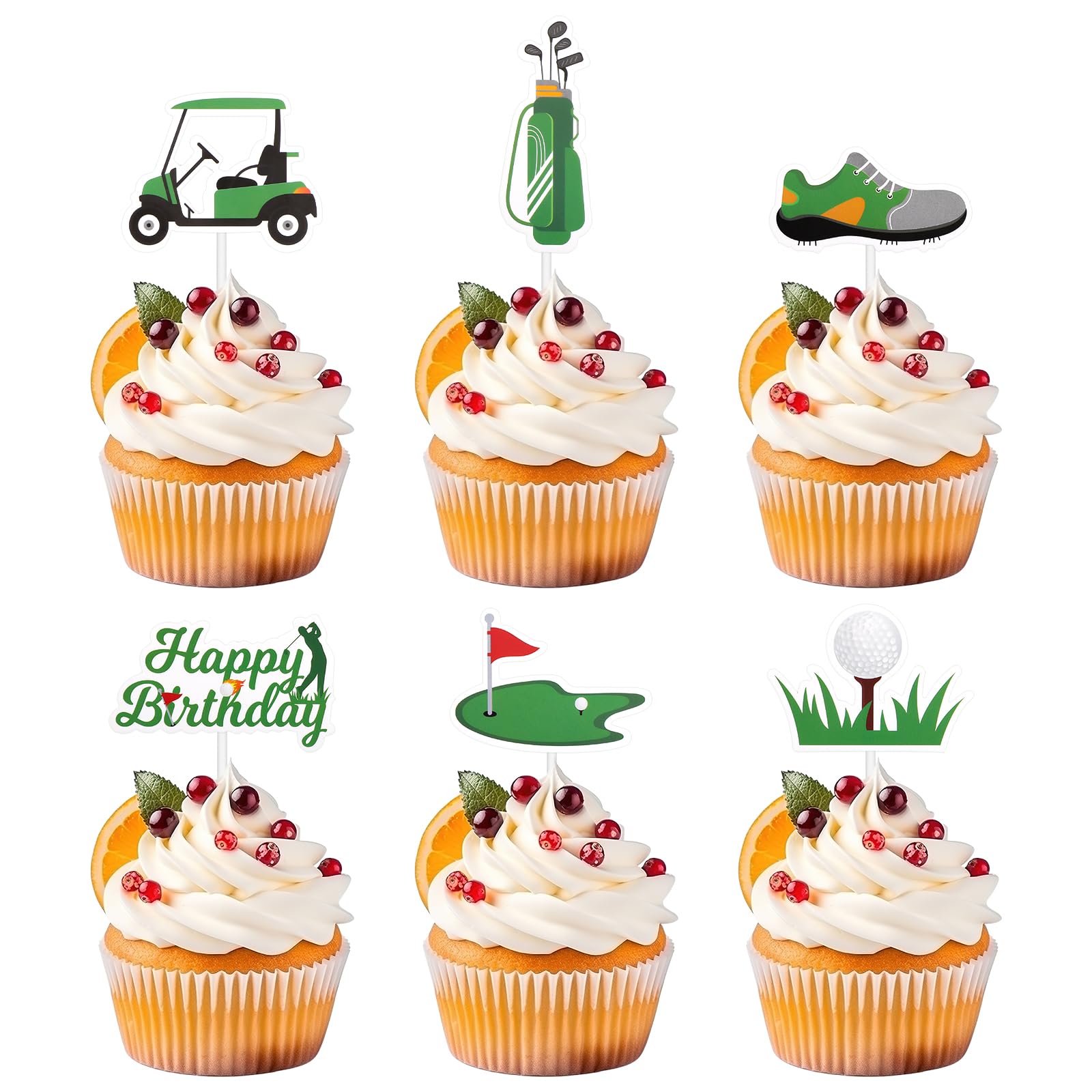 36pcs Golf Cupcake Toppers, Trophy Golf Ball Shoes Carts Bag Lawn Cupcake Picks Golf Sports Themed Cake Decorations Birthday Party Supplies for Baby Shower Birthday Gatherings