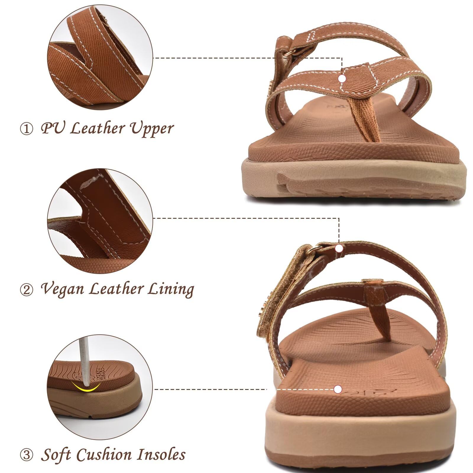 COFACE Infradito Donna Moda Ortopediche Estive Comode Pelle Cuoio Supporto Arco Plantare Flip Flop Doccia Spiaggia Piscina Aperte Leggere Eleganti Ciabatte Antiscivolo Gomma Suole