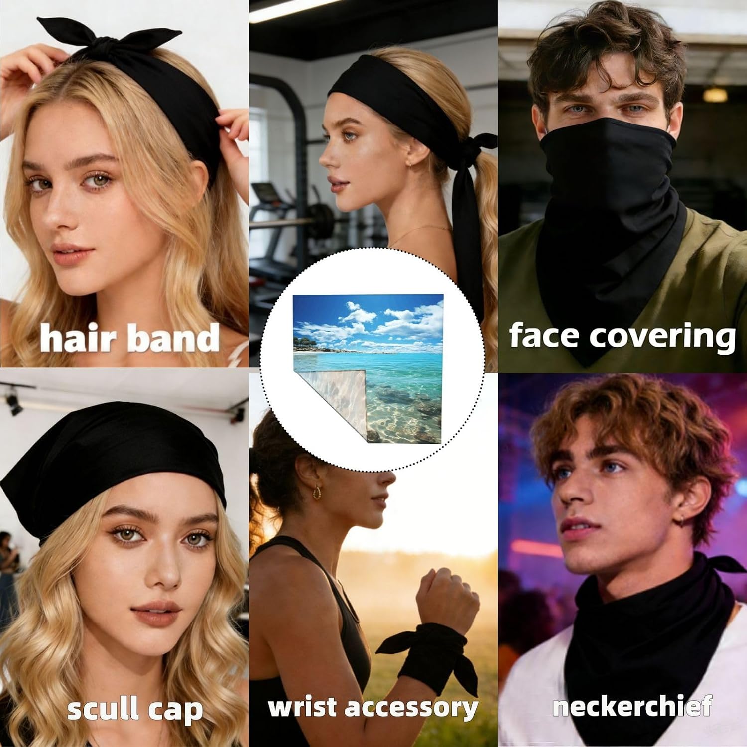 Cooling Bandanas for Men Women Square Hair Scarf 22" x 22" Novelty Headband Scenic Sea Water Neckerchief