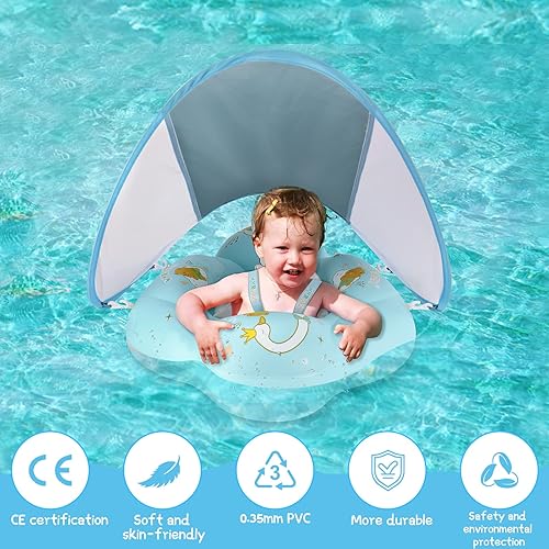 Miniatura 3 de Baby Float with Canopy UPF50+ Sun Protection for Infant Newborn Toddler Inflatable Swimming Spring Swim Water Float 0-36 Months with Balance Ball