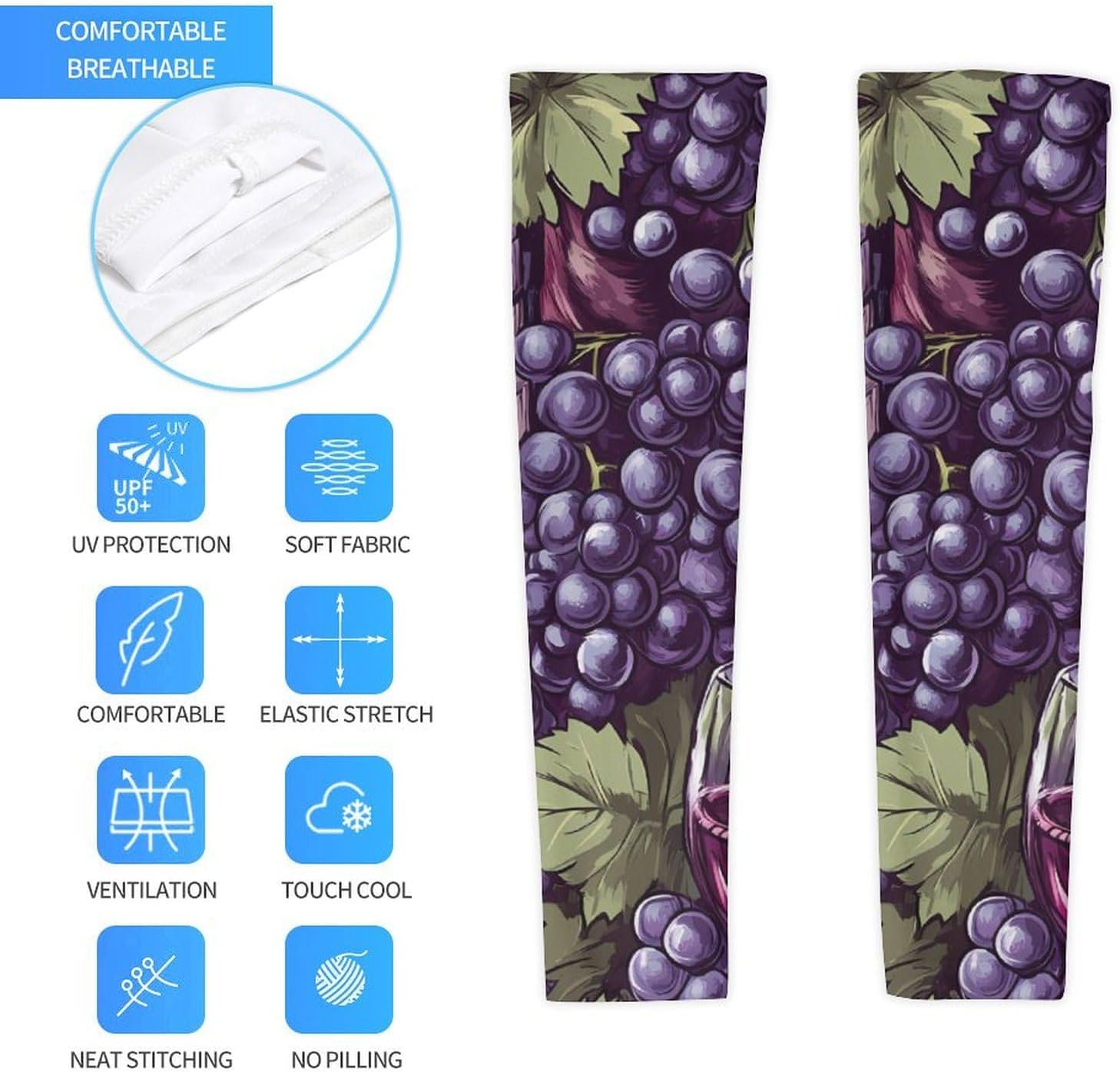 Grape Red Wine Glass Arm Sleeves Cooling Sun Protection Sports Compression for Golf Basketball