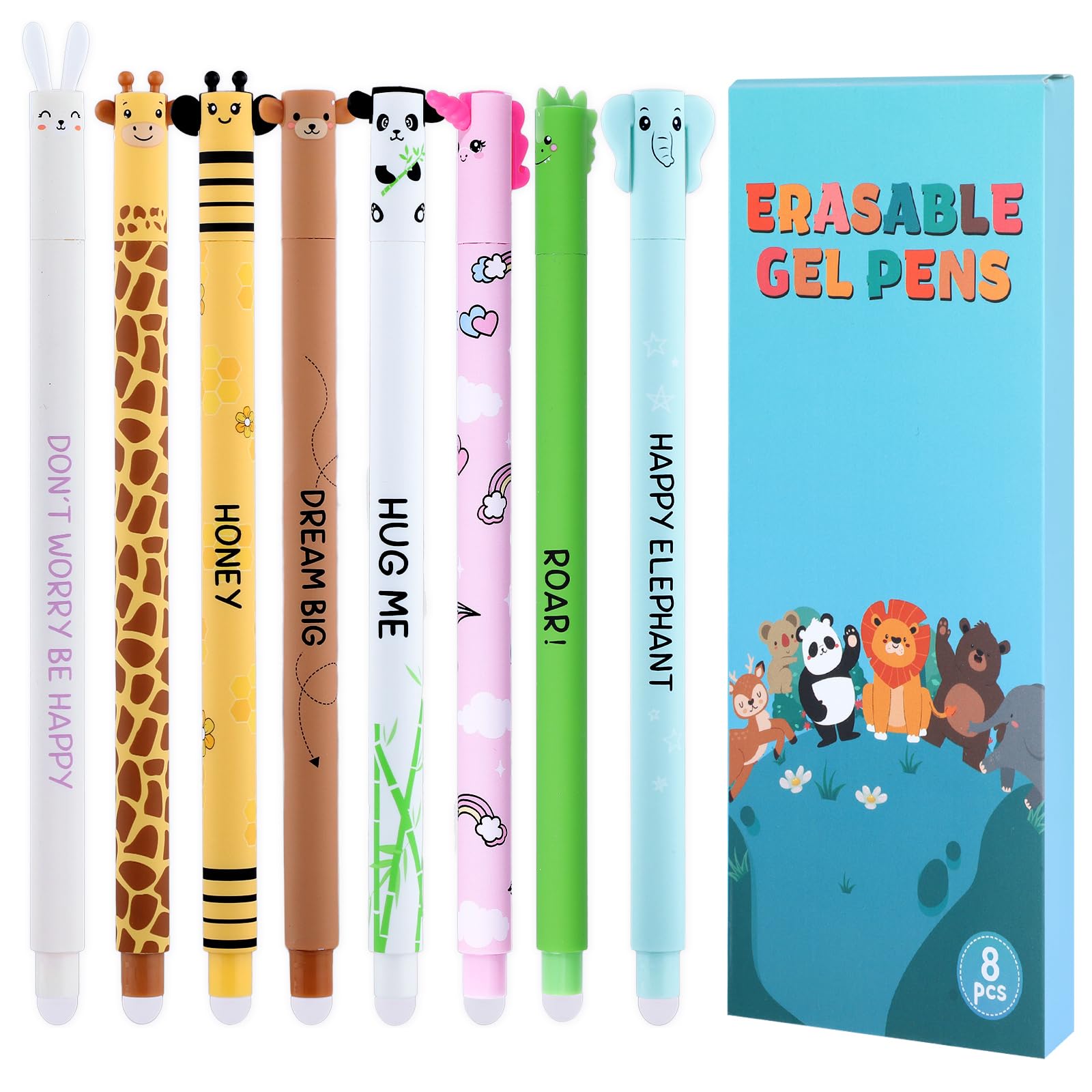 Thboxes 8 Stück Radierbarer Kugelschreiber, 0,7mm, Gelstifte mit Tiermotiven, Tintenroller, Ideal als Geschenk zu Abschlussgeschenk, Schulanfang Geschenk, Schultüte Füllung für Schule & Bürobedarf