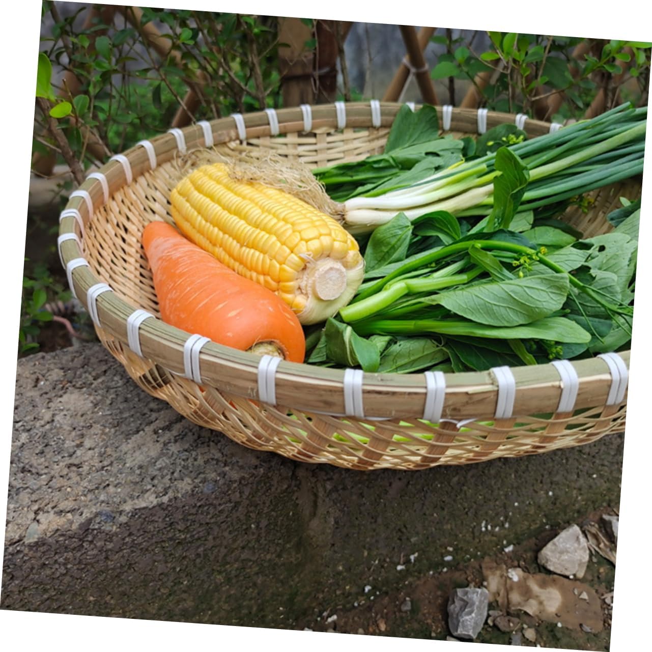 Ciieeo Bamboo Bread Basket Set Round Food Serving Tray Kitchen Organizer for Fruits and Buns Sturdy Bamboo Material for Daily Use and Picnics
