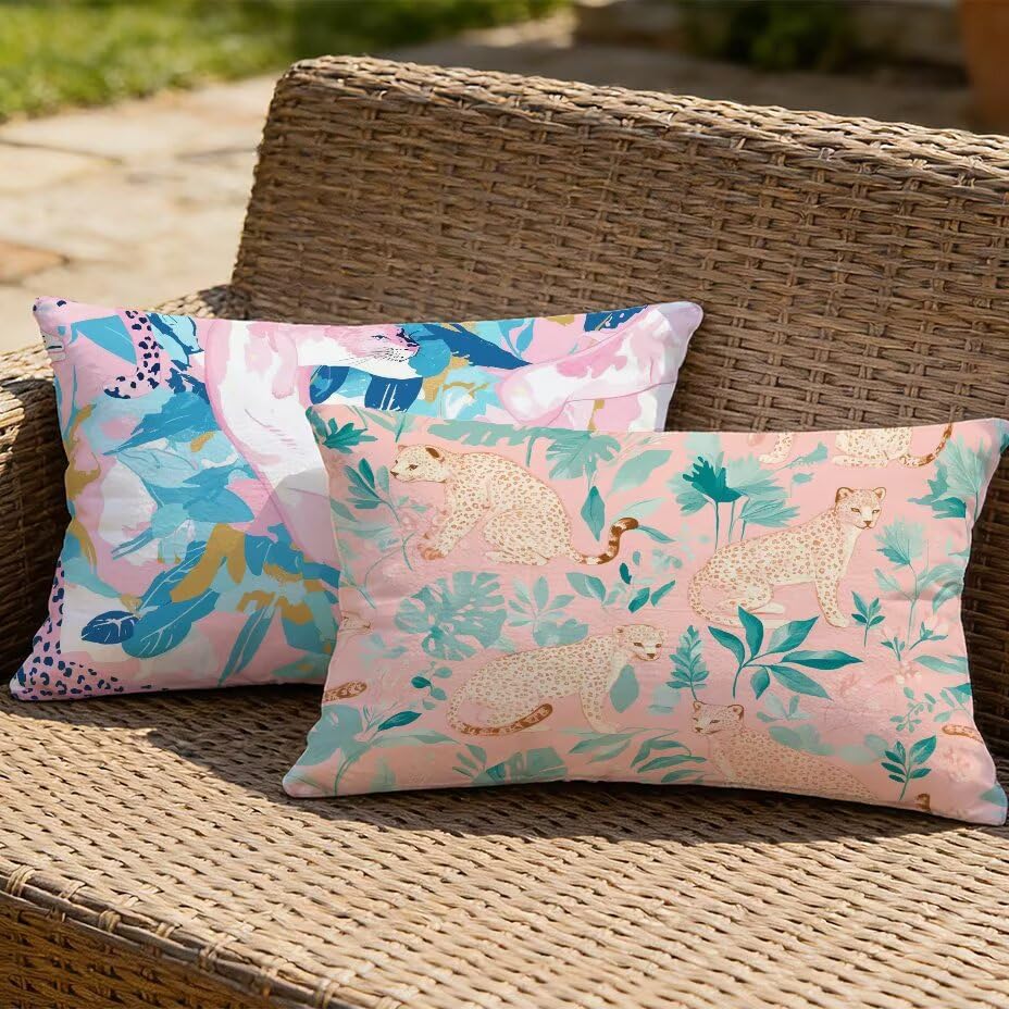 Salon de jardin housse de coussin imperméable 50x70 rose lot de 2 déco extérieure - 2