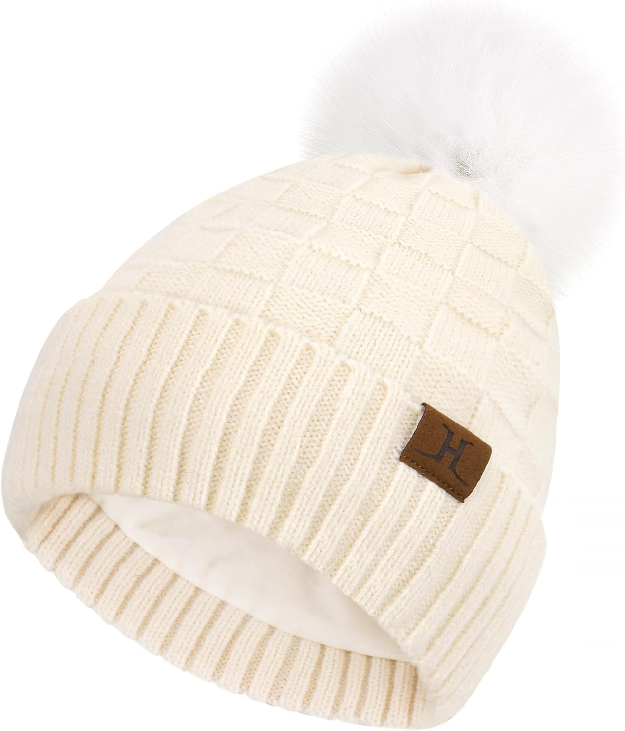 Women Winter Beanie Hats Knit Plaid Pompom Beanies Slouchy Fleece Lined Womens Hat Skull Cap Cold Weather Gifts for Women