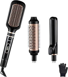 سوكاني مجموعة مكواة فرد الشعر 3 في 1 | ادوات تصفيف الشعر وتمويج الشعر وفرد الشعر اثناء السفر والمنزل | جهد مزدوج و5 اعدادات لدرجة الحرارة باضاءة LED | لوحة سيراميك ذكية سريعة التسخين