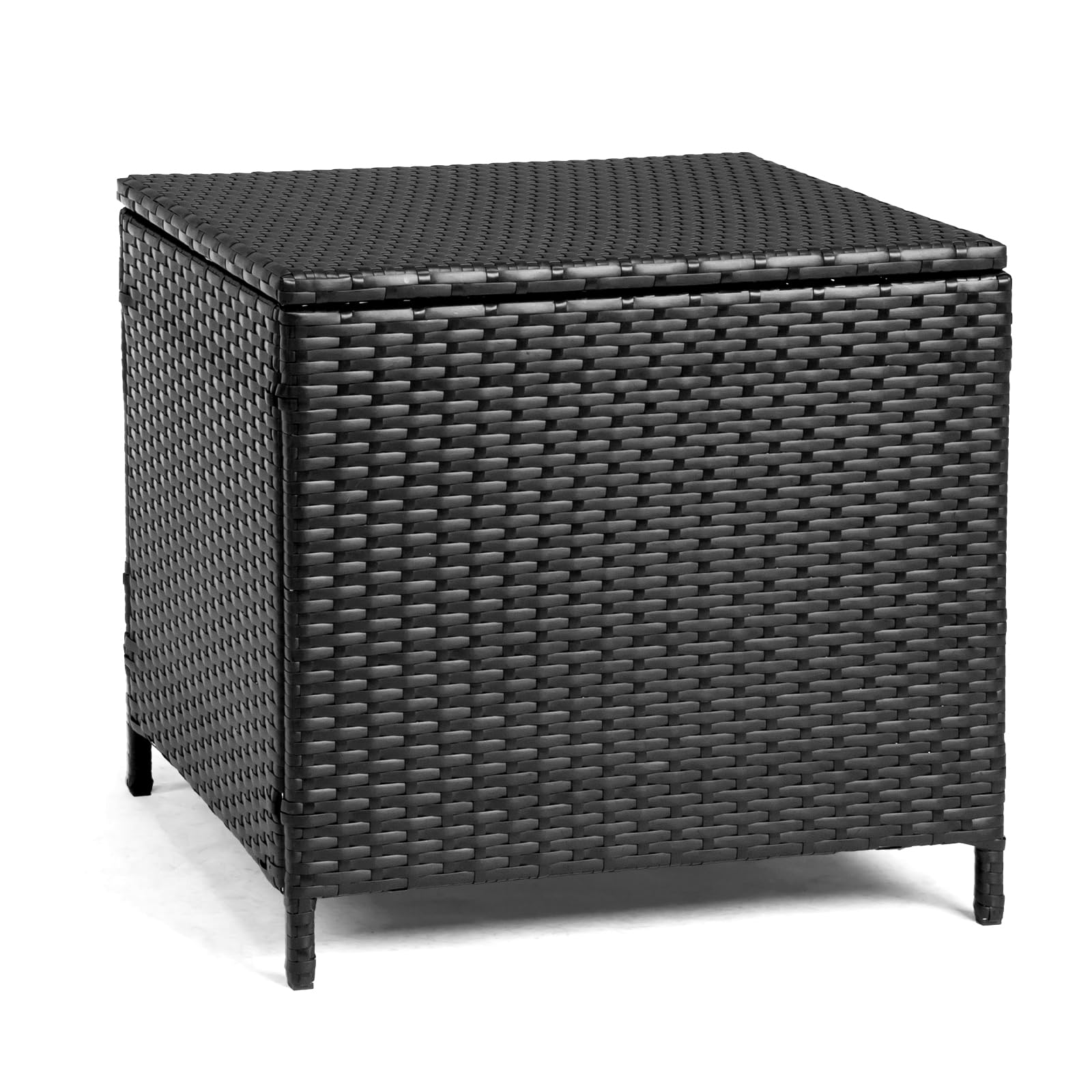 VINGLI 27 Gallon Outdoor Deck Box, Wicker Outdoor Storage Box with Lid, Small Storage Bin Container for Outside and Patio, Patio Rattan Side Table for
