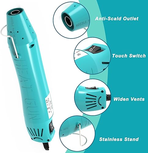 Miniatura 12 de Pistola de calor, mini pistola de calor para tubos retráctiles, pistola de calor portátil para manualidades de bricolaje, pistola de aire térmico