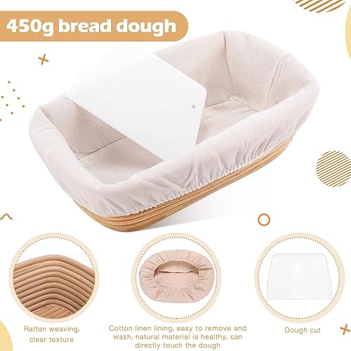 Miniatura 8 de 4 unidades de 10 pulgadas cesta de pan a prueba de Banneton de forma ovalada cesta de ratán ovalada Banneton masa cuencos con forros y dispersos