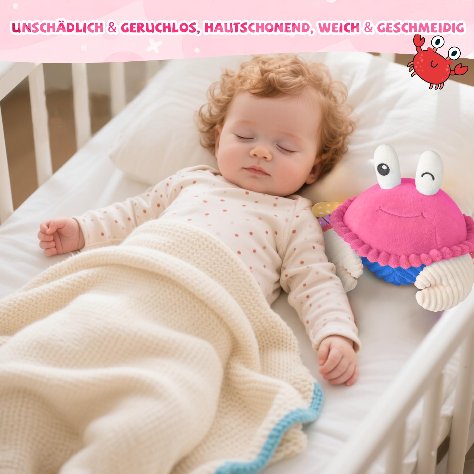 SAIMAND Krabbe Baby Toy 6 7 8 9 10 12 mesi, giocattolo per gattonare musicale, Crawling Crab Tummy Time Toy, giocattolo per bambini a partire da 1 2 anni, regalo per neonati (rosa)