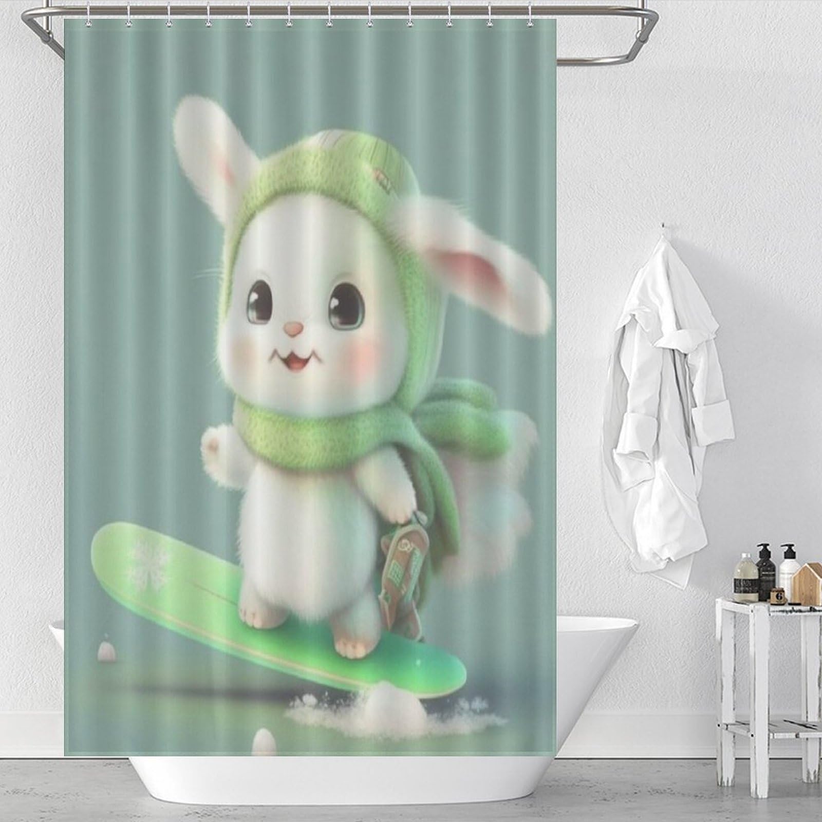 Rideau de douche lapin imperméable pour éviter les inondations dans la salle de bain