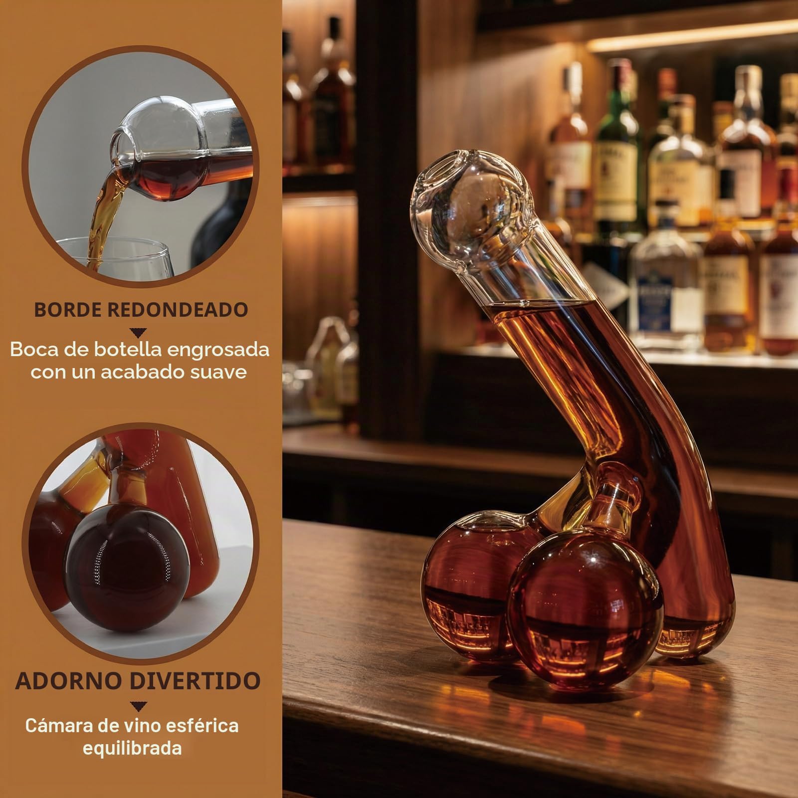 Klein bottle Interesante decantador de cristal para hombres, único y divertido dispensador de whisky y vino, para familias, bares, fiestas (550 ml) LOP-456