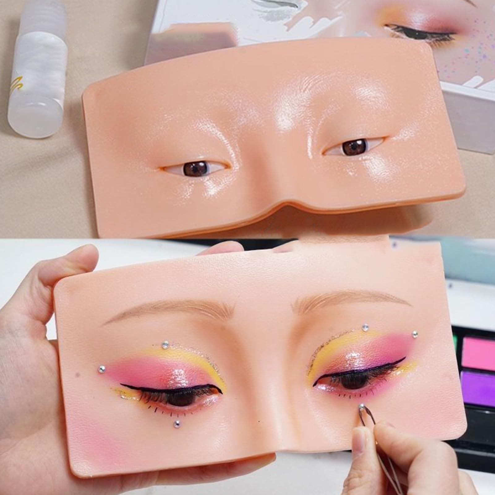 Générique Visage de Mannequin de Maquillage,Aide au Maquillage en Silicone Réutilisable - Planche d'Entraînement pour Yeux - pour Extensions De Cils Fard À Paupières Sourcils