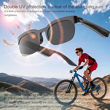 Smart Glasses Open Ear Bluetooth Sunglasses for Men Women 5.3 Bluetooth Smart Sunslasses Touch Control Music Calling with UV Filtered Lenses, Storage Case for Outdoor Running Cycling