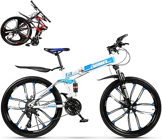 Foldable Adult Mountain Bikes, Folding Outroad Bicycles, Folded Within 15 Seconds Folding Bike, for 21 * 24 * 27 * 30 Speed 24 * 26in Men and Women Outdoor MTB Bicycle
