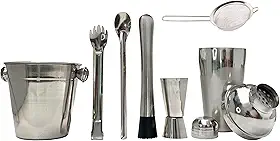 Kit Caipirinha Profissional 7 Peças Inox com acessórios - Coqueteleira 500m, Socador, Dosador, Balde, Pegador, Colher e Peneira