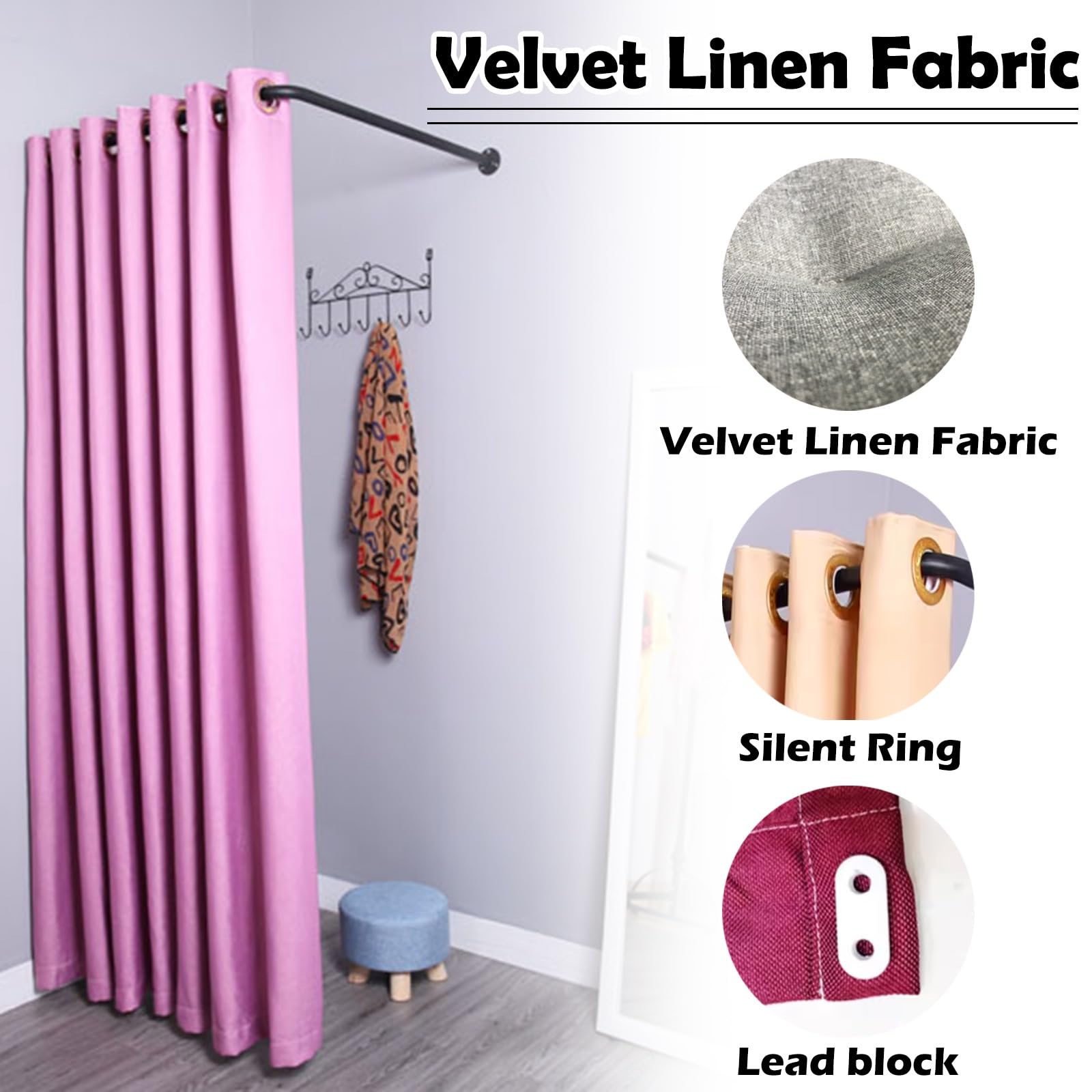 L-Sd Green Privacy Partit ains per spogliatoi - Divisorio rimovibile con asta 100x100cm - t per negozi di abbigliamento e aree di montaggio