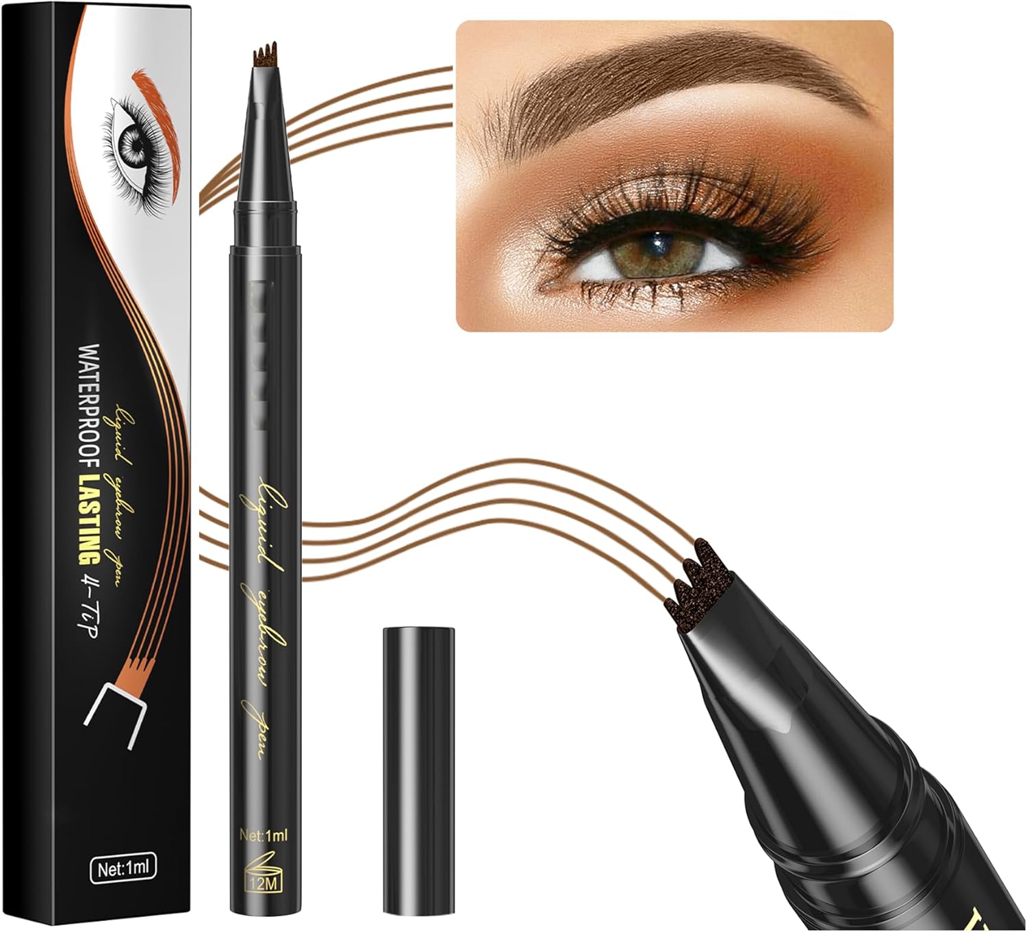 Eyebrow Pen, Micro 4 Point Makeup Pens, Microblading Eye Brow Pencil for Natural and HairLike