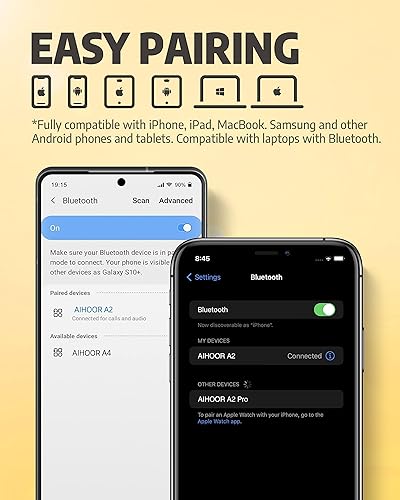 Miniatura 4 de AIHOOR Auriculares inalámbricos para teléfonos iOS y Android, auriculares Bluetooth 5.0 con graves extra, micrófono integrado, control táctil, funda