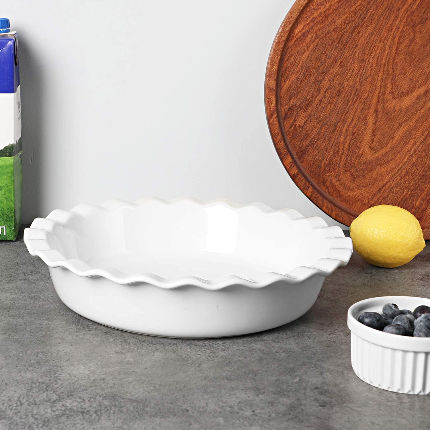 ONTUBE Molde para tartas de cerámica de 25 cm para tartas, latas redondas para hornear, apto para horno, juego de 2 unidades (blanco crema)