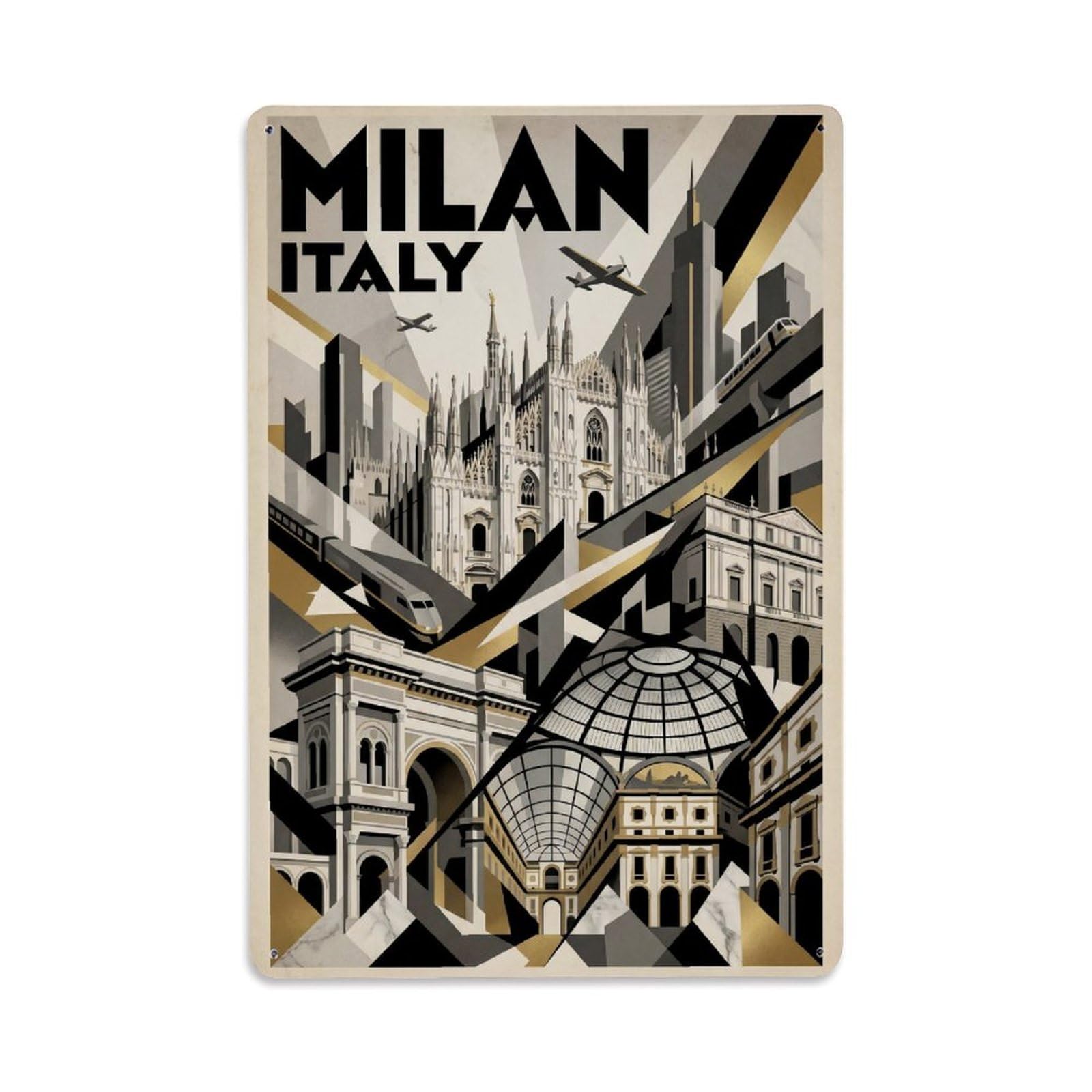 Retro Italy Milan Travel Metal Tin Sign Plaque Wall Decor for Cafe, Club Bar, Office, Garden Metal Poster 8x12Inch