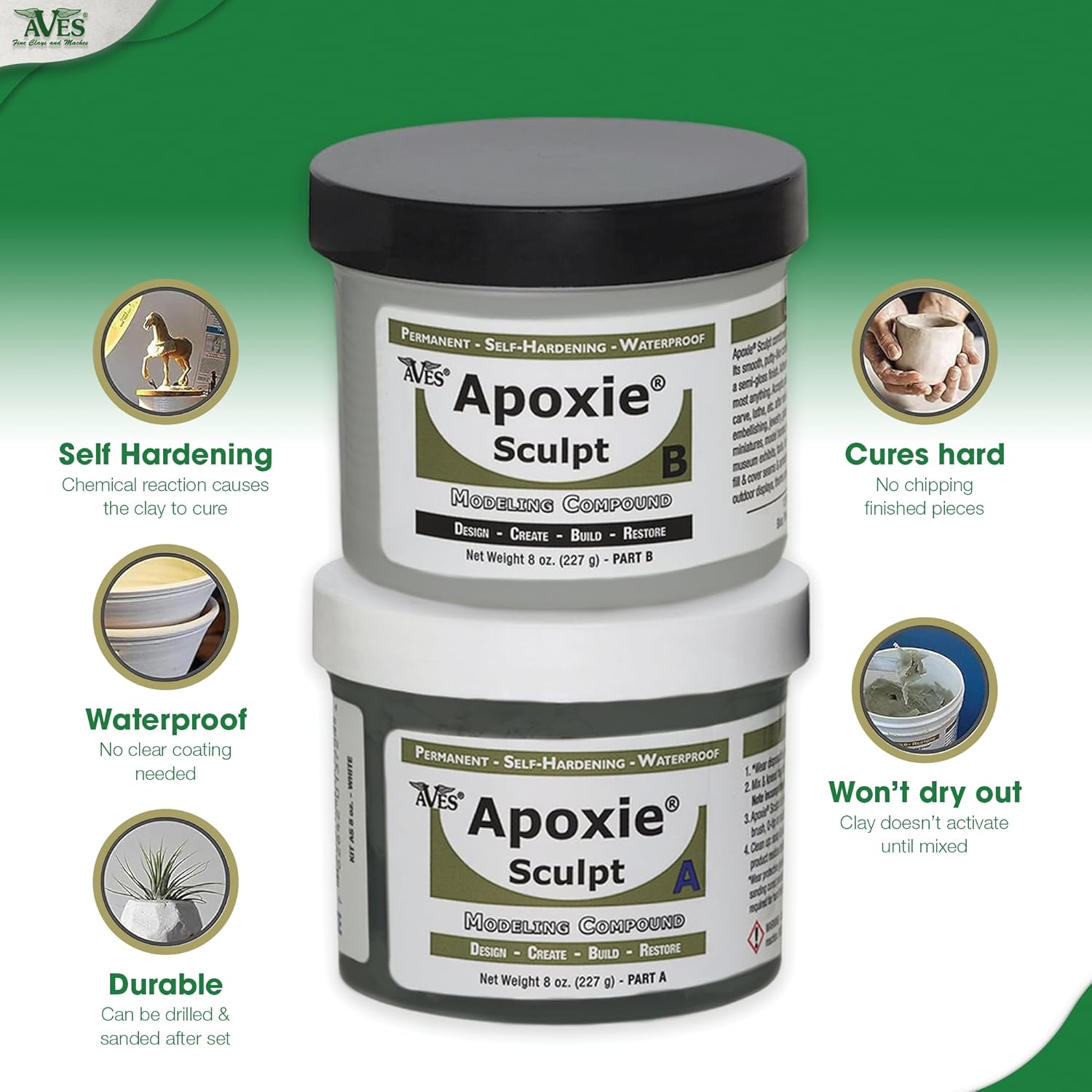 Aves Apoxie Sculpt - 2 Part Modeling Compound (A & B) - 1 Pound, Natural
