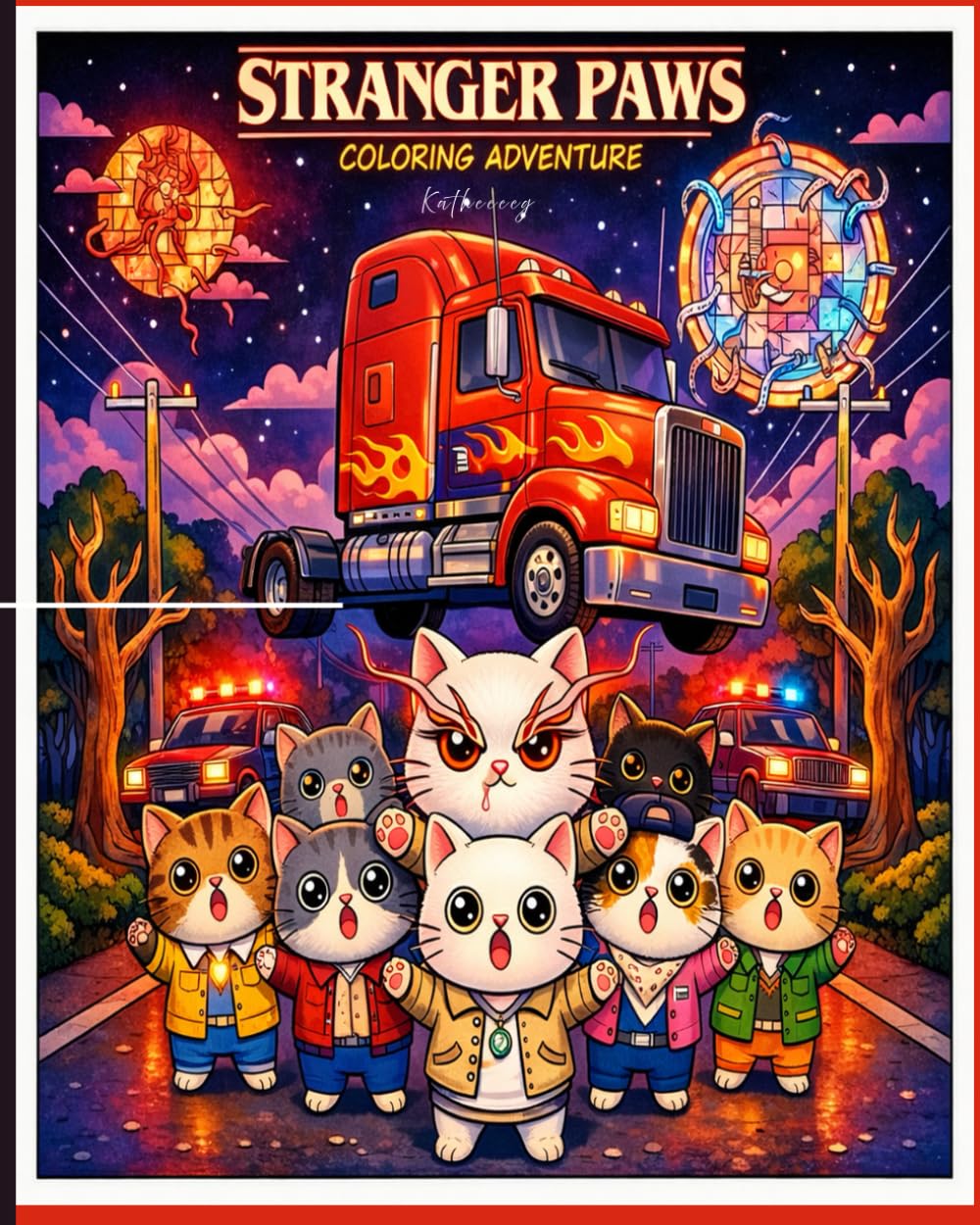 Stranger Paws Coloring Adventure: Kawaii Cats in a Cute & Creepy Retro Sci-Fi Coloring Book: Perfect for Teens, Adults & Cat Lovers