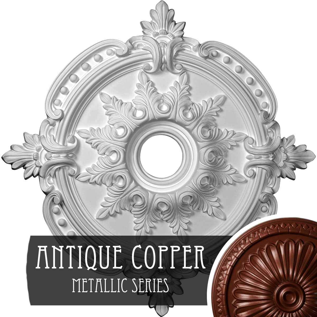 New Arrivals Ekena Millwork CM28BEACS Benson Classic Ceiling Medallion, 28 3/8OD x 3 3/4ID x 1 5/8P, Hand-Painted Antique Copper