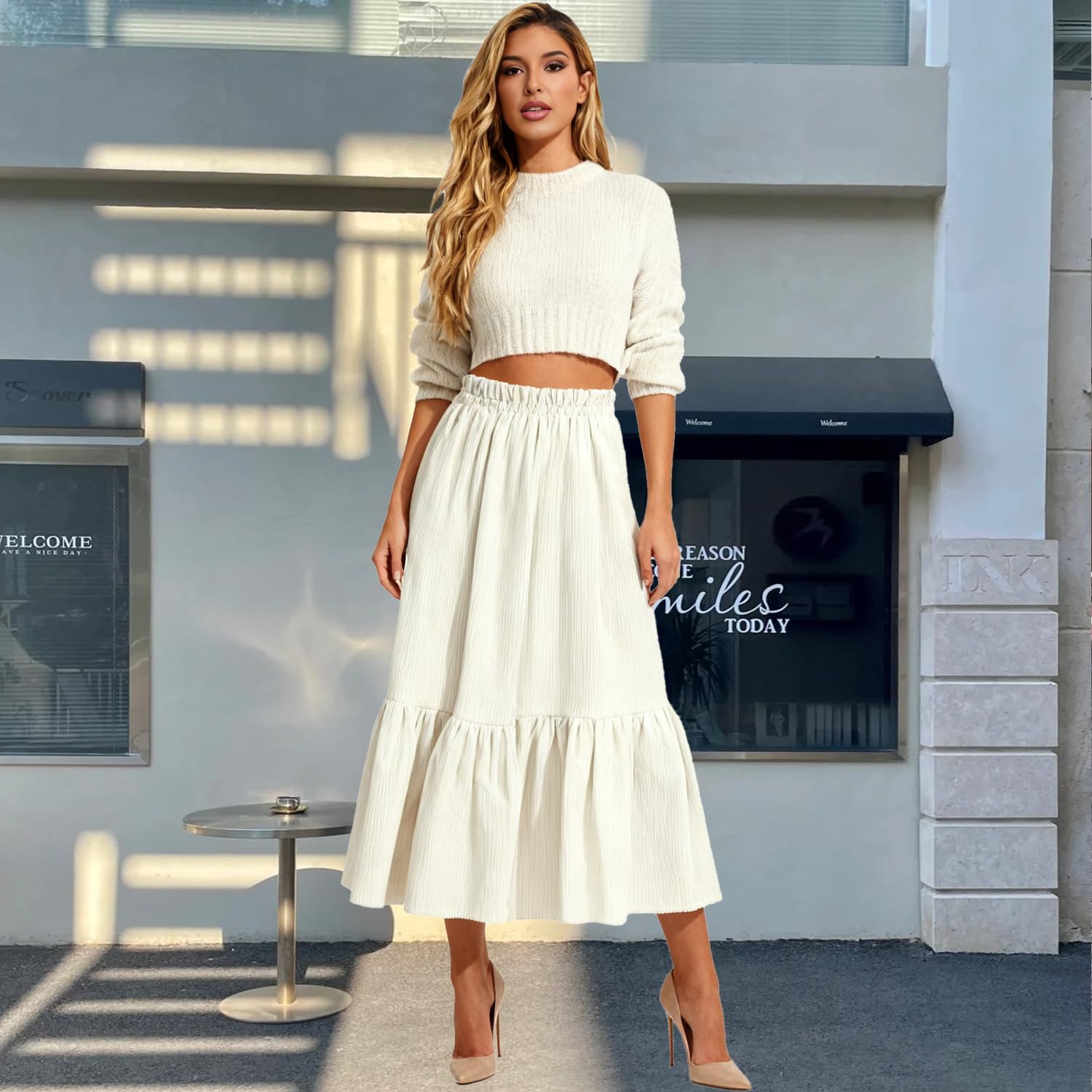 materasu Womens Maxi Skirt Elastic High Waist Swing Tiered A-line Flowy Pleated Boho Beach Vacation Long Skirts - Image 3