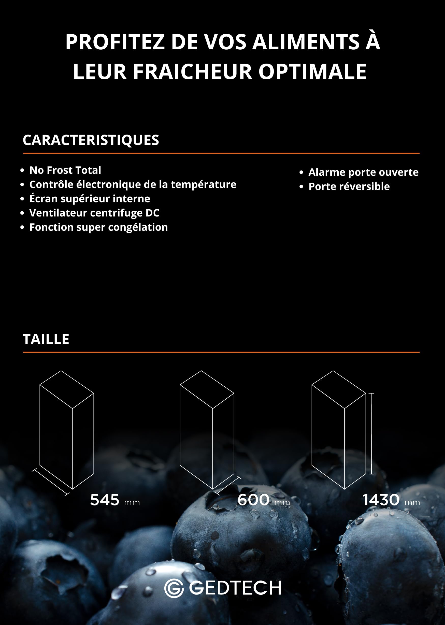GEDTECH Congélateur armoire 179L GCO179NFWH No Frost Blanc