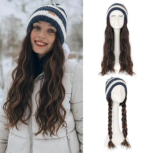 Benehair Beanie Wig Hair Extensions, Knitted Hats with Synthetic Water