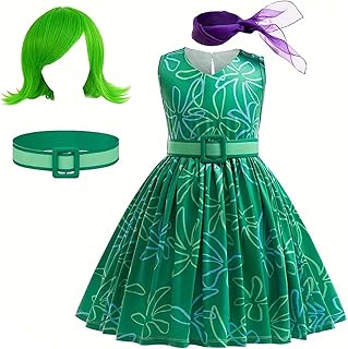 Girls Green Disgust Costume Joy Cosplay Dress Party Cosplay Dress up Birthday Christmas Outfits with Wig