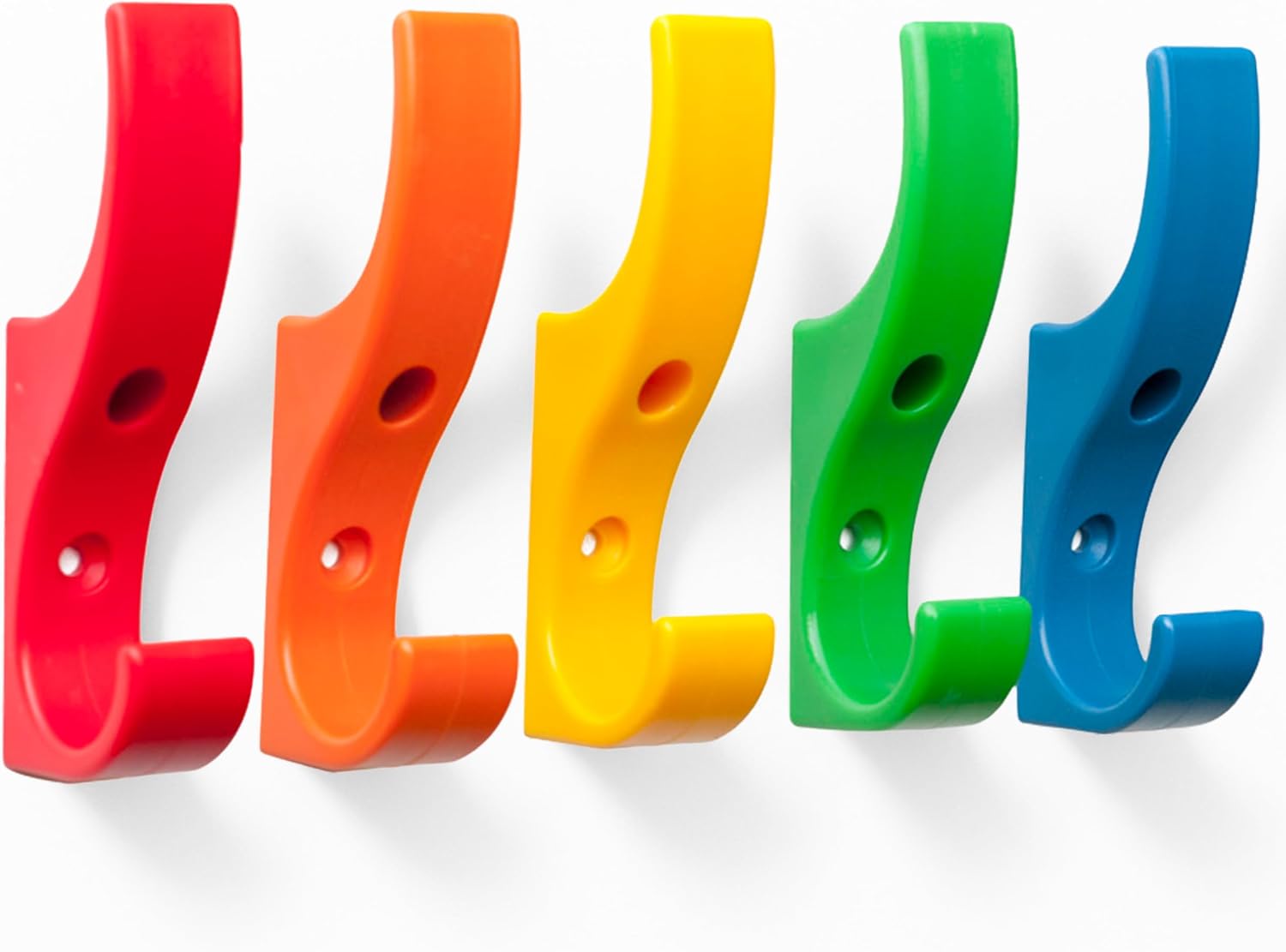 Toughook Mini Unbreakable Hooks 5 Pack (Rainbow) Tough Heavy Duty Plastic Hook. Wall Mounted Pegs for Bathroom, Kitchen, Bedroom, Bag, Hat, keys, Coats. Child-Friendly Design for School, Home & Office