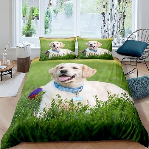 Feelyou Juego de ropa de cama con estampado de perro para niños y niñas, lindo edredón de perro labrador, funda de edredón con temática de animales