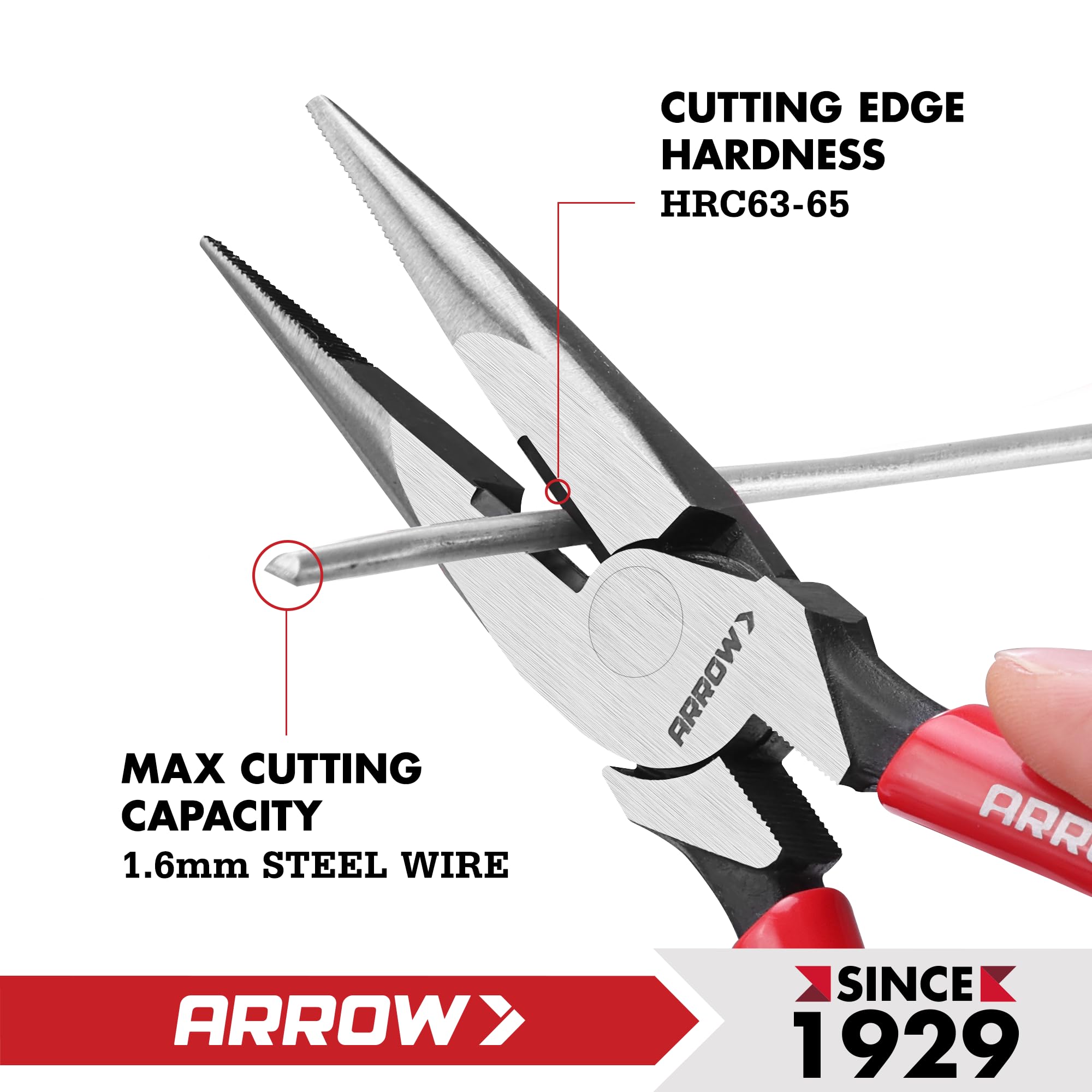 Arrow Spitzzange mit hoher Hebelwirkung, 20,3 cm, mit Seitenschneider, Spitzzange zum Greifen, Drahtbiegen, Schneiden