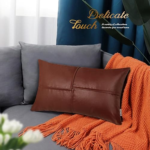 Miniatura 45 de BRAWARM Fundas de almohada de piel sintética de 20 x 20 pulgadas, paquete de 2, fundas de almohada de cuero crema, almohadas decorativas de cuero