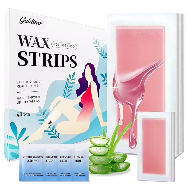 Tiras de cera Galdino para depilação facial e corporal, 40 unidades e 4 lenços com óleo, rosa