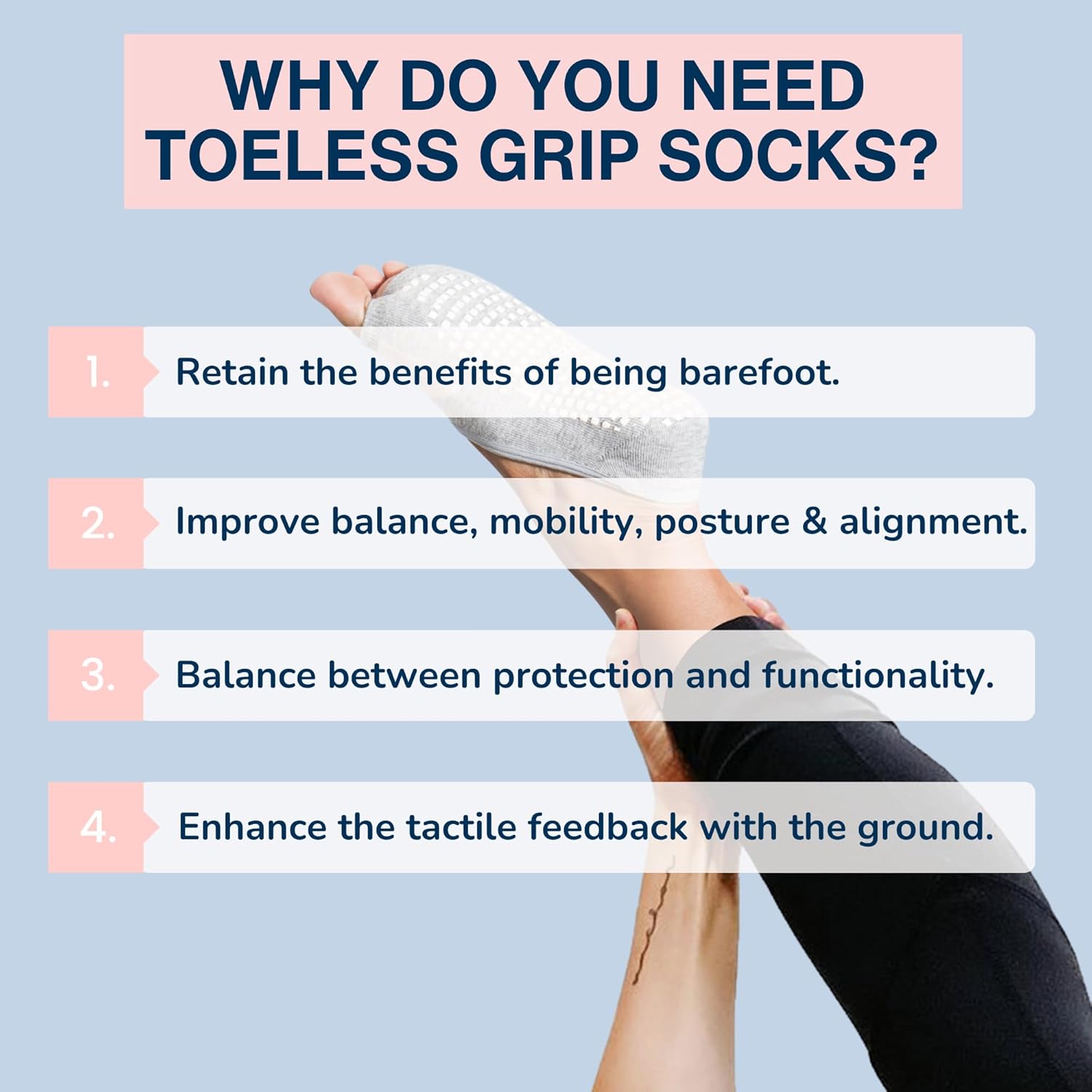 Tucketts Ballerina Ballet Socks for Women, NonSlip Toeless Pilates Grip Socks for Barre & Barefoot Workouts, Size 5-9, 1 Pair - Image 3