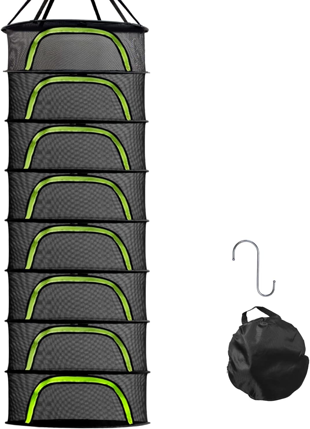NAMOTEK Herb Drying Rack 8 Layer Drying Net Hanging Dryer Black mesh with Zipper (D24xH62 inch)