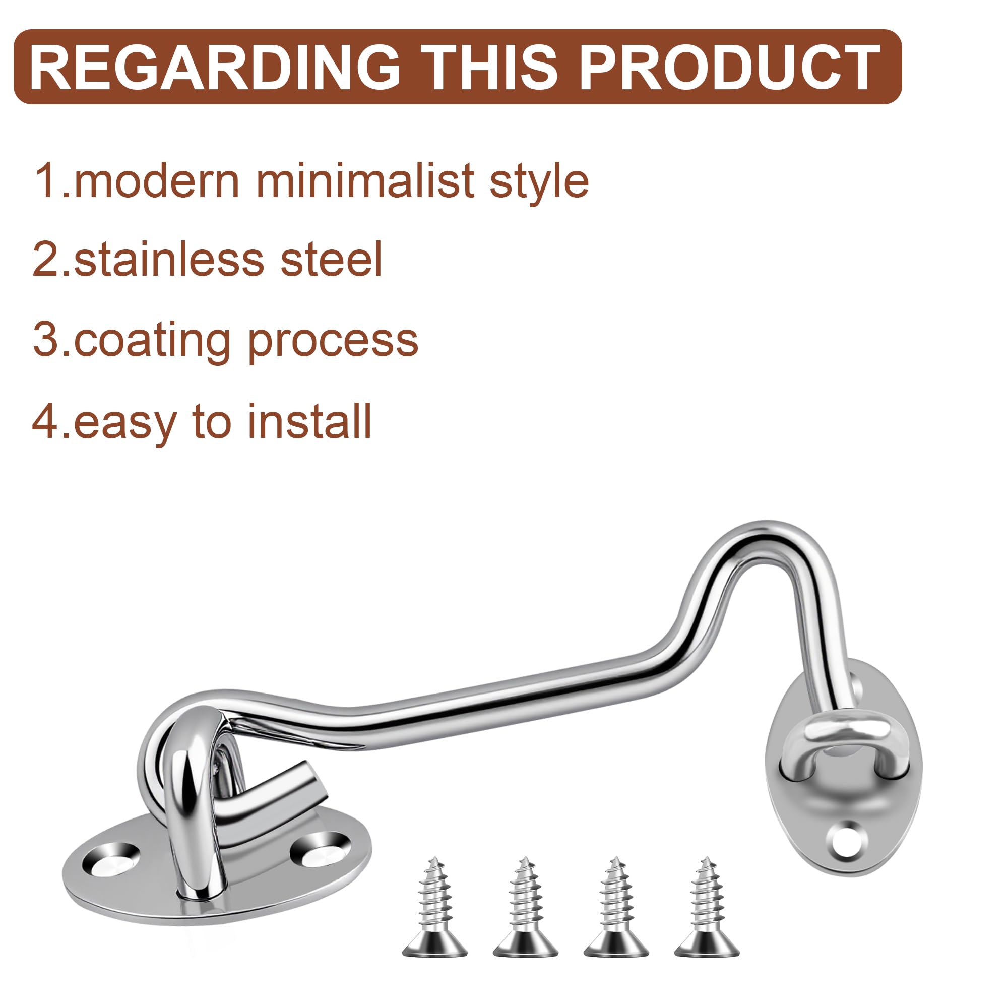 2PCS Hook and Eye Latch 4 Inch Silver Stainless Steel Gate Latch- Ideal for Door Locks Without Drilling Garden Gates Over Door Sheds Bathrooms Bedroom Door Lock - Image 3