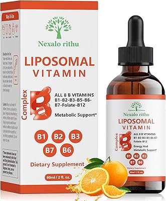Liposomal Vitamin B Complex,Vitamin B Complex Liquid,B Complex Liquid Drops for Women Men-Improved Absorption,Methylated B12,B1,B2,B3,B5,B6,Folate (B9),Biotin (B7) for Energy and Immune Support-2.0 oz