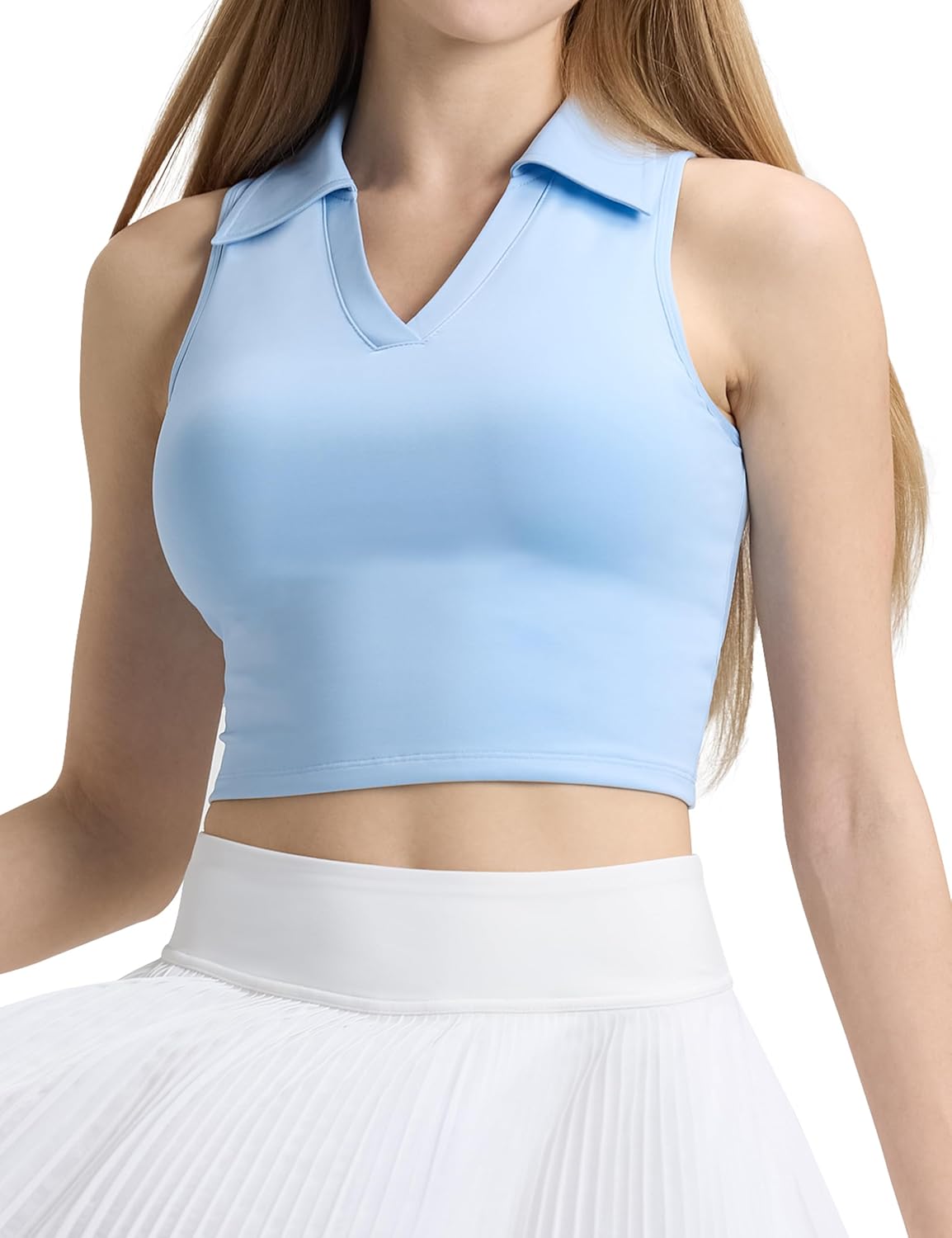 IFNOW Golf Shirts for Women V Neck Sleeveless Polo Collared Tennis Shirts Athletic Sports Cropped Tank Tops