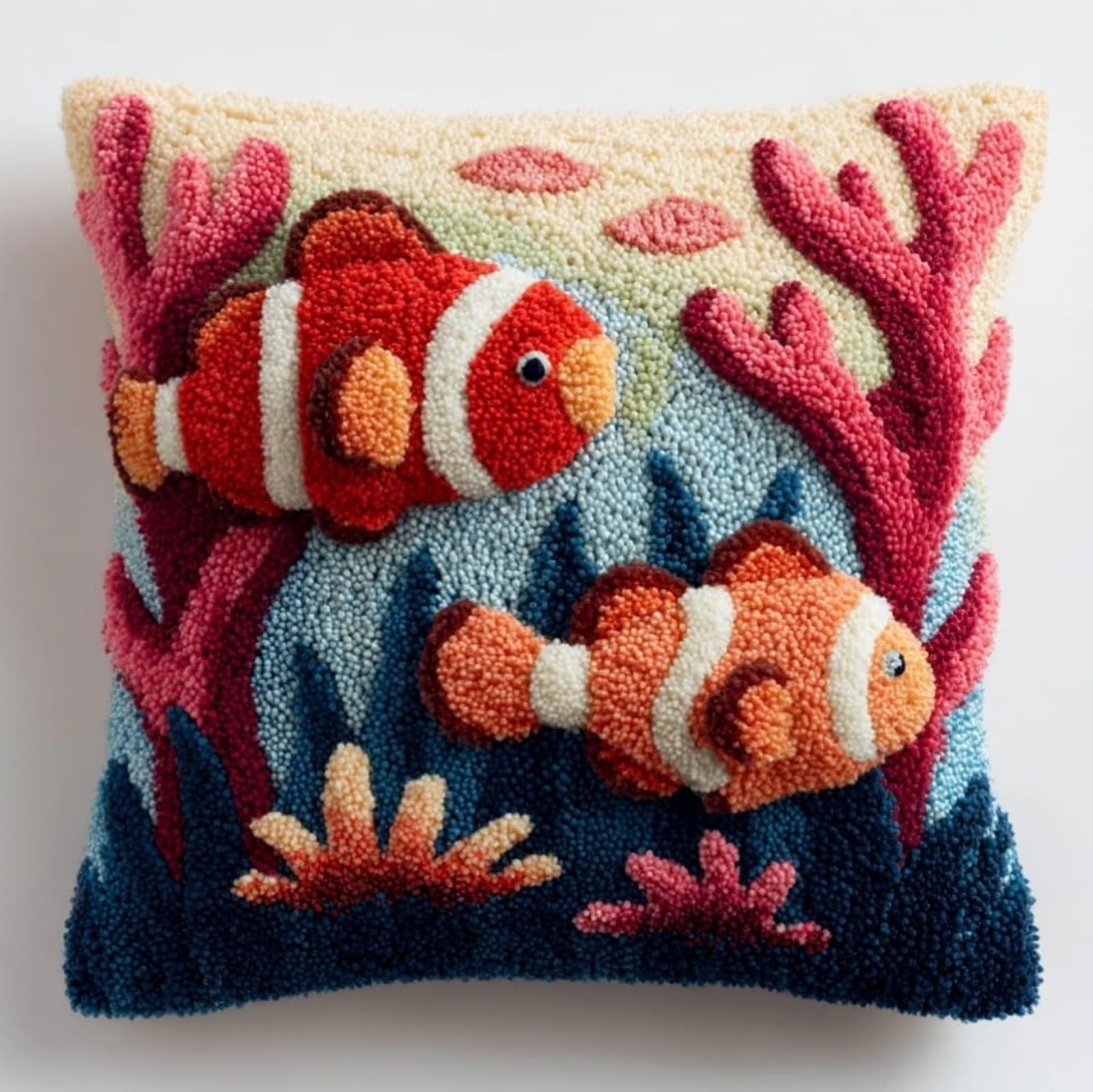 WallustrioaW Latch Hook Cushion Kit 43x43cm,Coral and Fish
