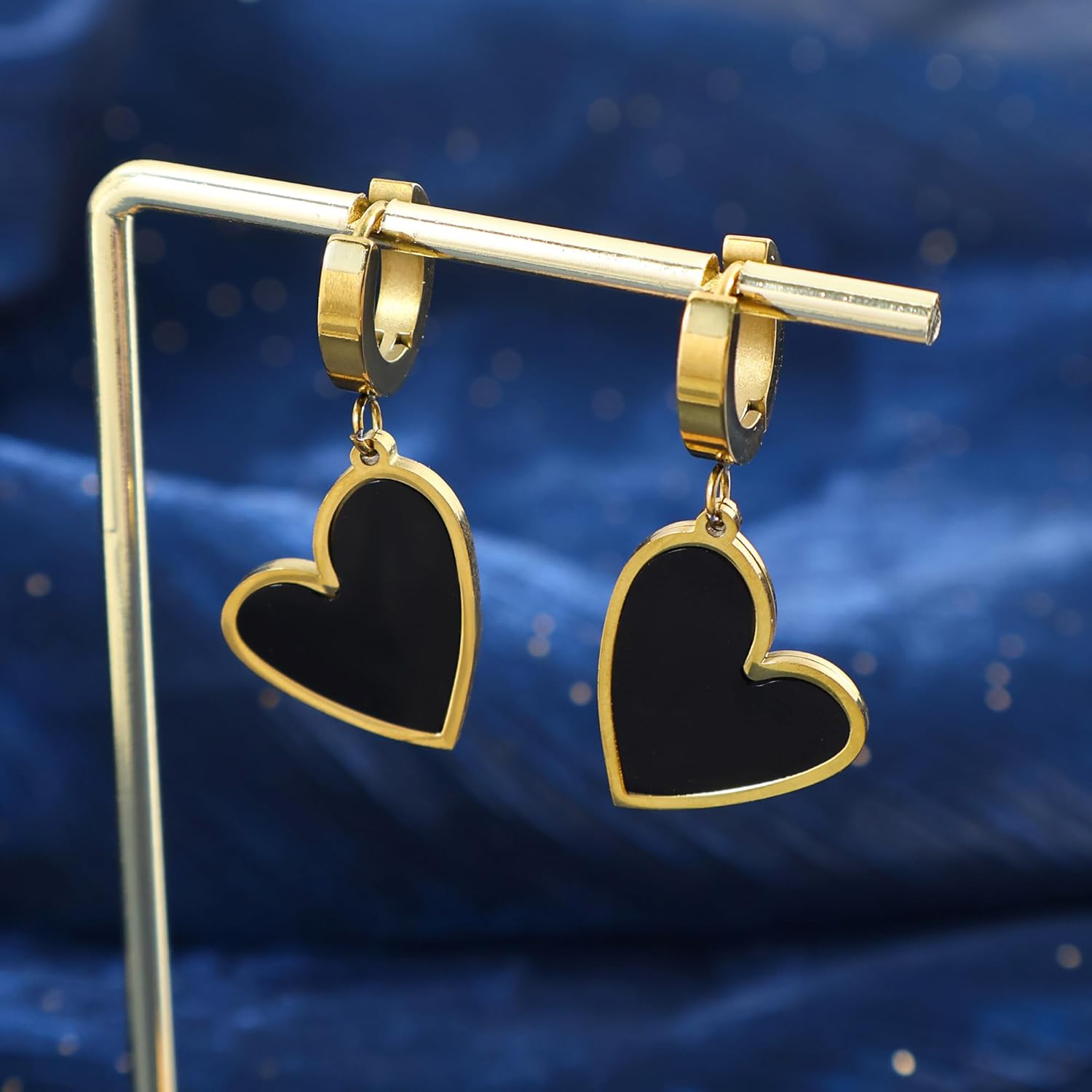 14K Gold Plated Heart Drop Dangle Earrings,Trendy Stainless Steel Huggie Pearl Small Hoop Earrings-Lightweight Hammered Ear Rings for Women - Image 3