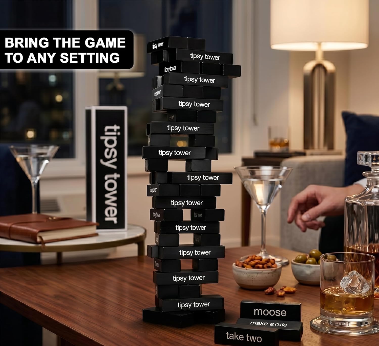 ShouldWeDrinkTonight Tipsy Tower Ultimate Drink Tower Stack Party Game – The Tipsy Tumbling Tower Ice Breaker Game - 54 Blocks with 35+ Rules and Games. Hilarious Combo of Classic and Modern!