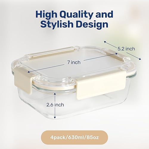 Miniatura 4 de YSSOA Recipiente de almacenamiento de alimentos para todas las temperaturas, recipientes de vidrio para preparación de comidas con tapas, sin BPA,