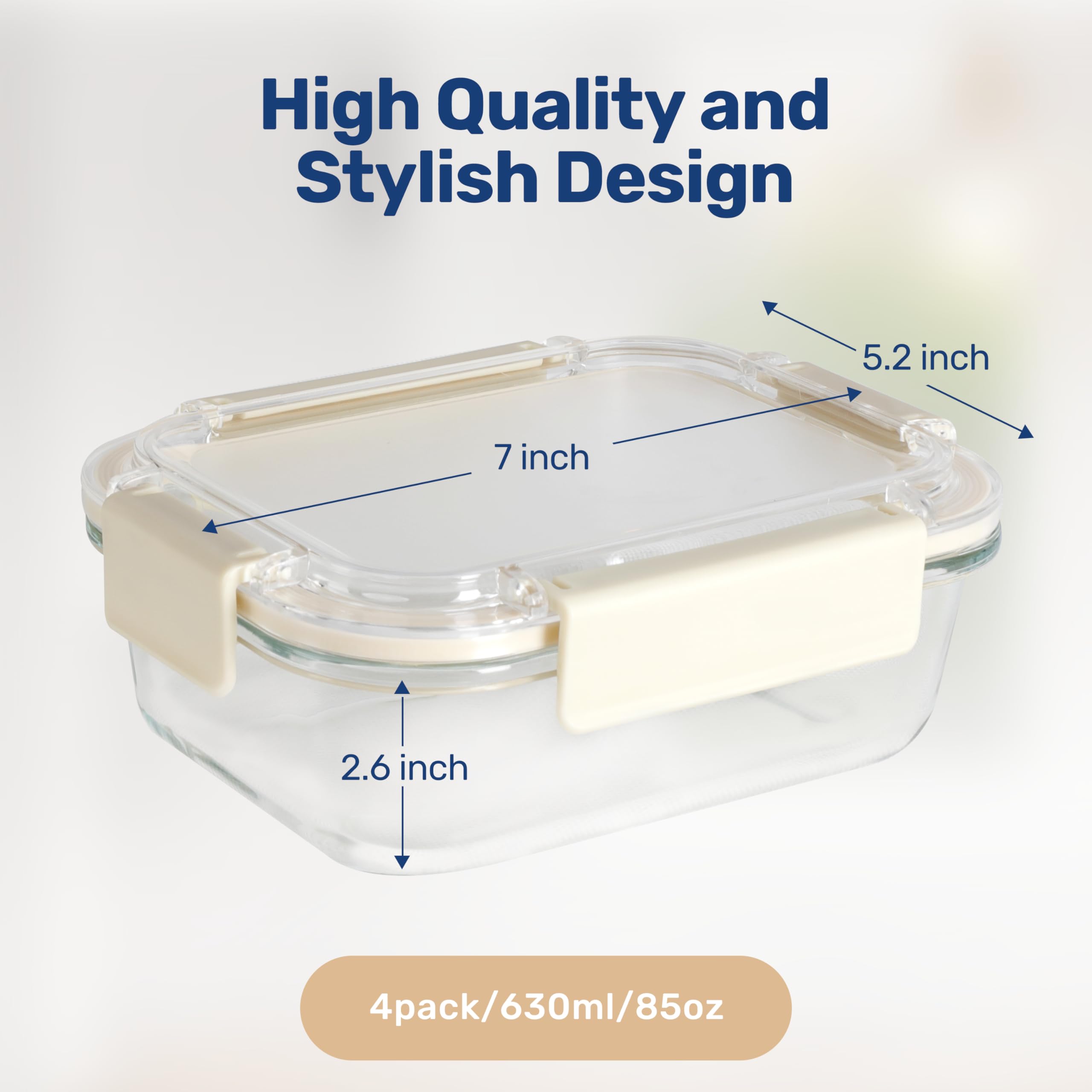 YSSOA All Temp Frischhaltedosen, Glasbehälter mit Deckel, BPA-frei, Lunchboxen, Mikrowelle, Backofen, spülmaschinenfest, BPA-frei, ideal für Mittagessen, Mahlzeitenvorbereitung und Reste, 4 Packungen