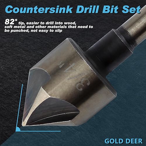 Miniatura 2 de Juego de 5 brocas avellanadas M35 cobalto puntas avellanadas afiladas y duraderas para metal, madera y plástico, 82 grados, 5 flautas con estuche de