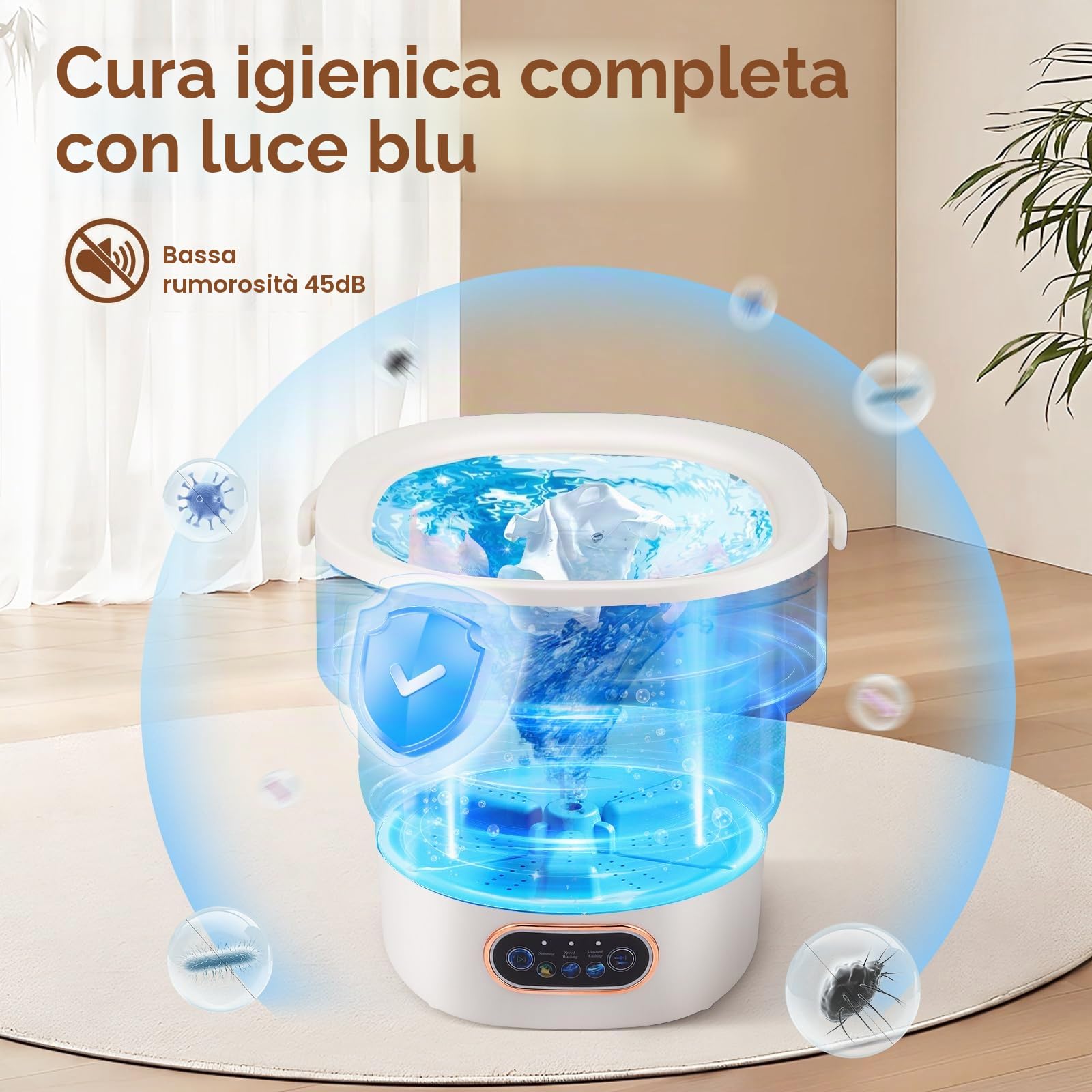 Mini lavatrice, lavatrice pieghevole da 11 litri con funzione centrifuga, lavatrice da viaggio portatile, lavatrice da campeggio mobile per viaggi, studenti, camper (15L-Grigio)
