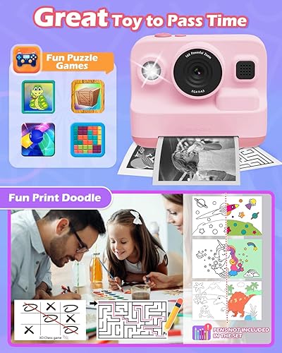 Miniatura 5 de Anchioo Cámara de impresión instantánea para niños, cámara digital 1080P para niños con papel de impresora, regalo de cumpleaños de Navidad para